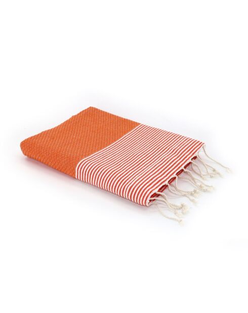 Fouta Nid d'Abeille Ibiza orange/blanc - 100x200 cm