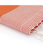 Fouta Nid d'Abeille Ibiza orange/blanc - 100x200 cm