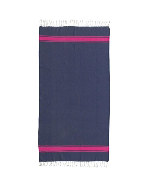 Vaquero Fouta tradicional St Tropez azul/rosa fucsia - 100x200 cm