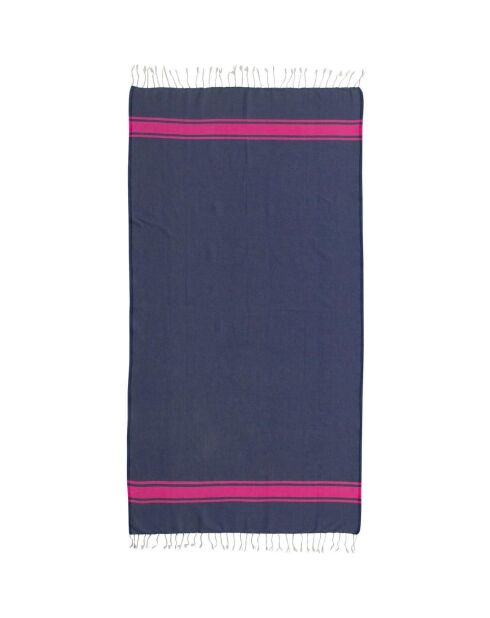 Fouta Traditionelle St Tropez bleu jean/rose fuschia - 100x200 cm
