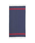 Fouta Traditionelle St Tropez bleu jean/rouge - 100x200 cm