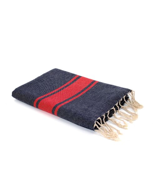 Fouta Traditionelle St Tropez bleu jean/rouge - 100x200 cm