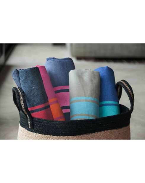 Fouta Traditionelle St Tropez bleu jean/rouge - 100x200 cm
