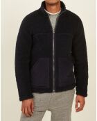 Blouson en Fausse Fourrure Zip marine