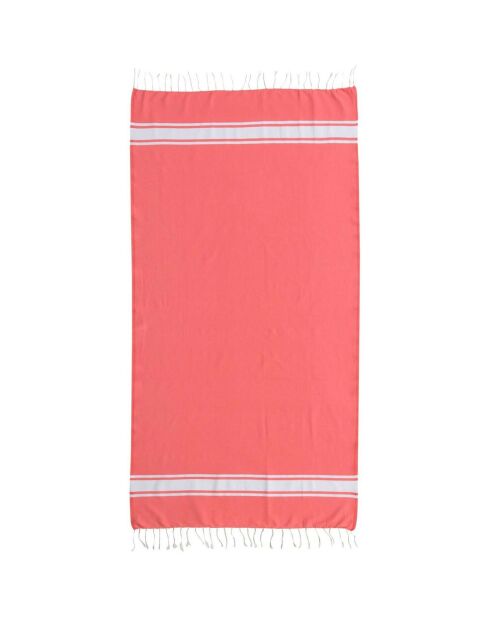 St Tropez Traditional Fouta Koralle, 100 x 200 cm, Orange/Weiß