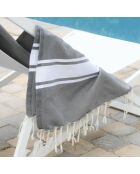 Fouta Traditionnelle St Tropez gris moyen/blanc - 100x200 cm