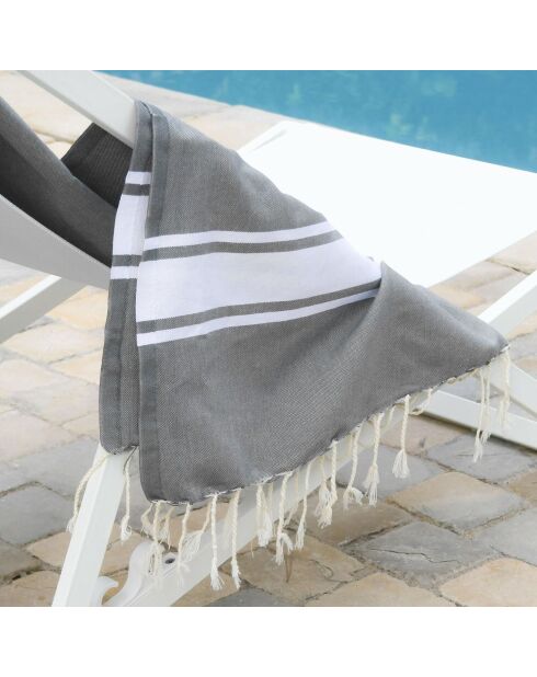 Fouta Traditionnelle St Tropez gris moyen/blanc - 100x200 cm