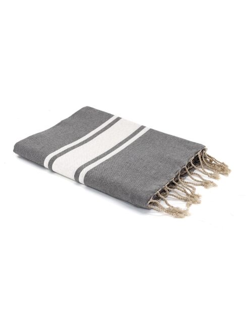 Fouta Traditionnelle St Tropez gris moyen/blanc - 100x200 cm