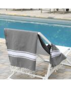 Fouta Traditionnelle St Tropez gris moyen/blanc - 100x200 cm