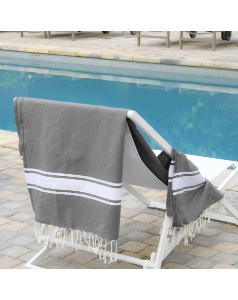 Fouta Traditionnelle St Tropez gris moyen/blanc - 100x200 cm