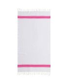 Fouta Traditionelle St Tropez blanc/rose fuschia  - 100x200 cm