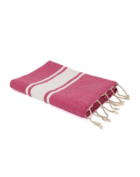 Fouta Traditionelle St Tropez rose fuschia/blanc - 100x200 cm