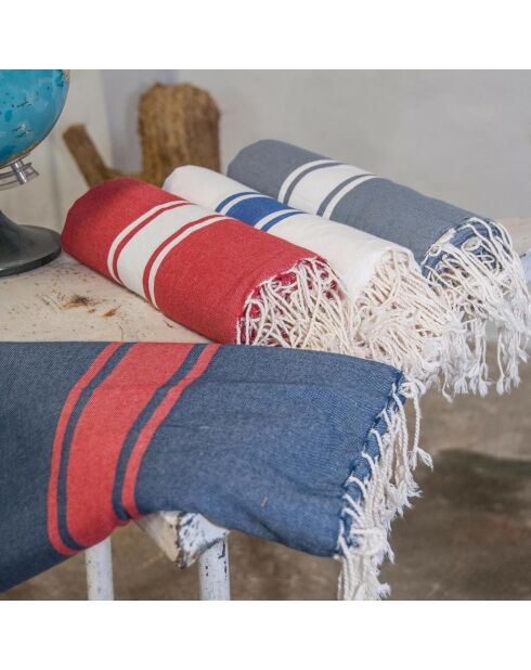 Fouta tradizionale St Tropez rosso/bianco - 100x200 cm