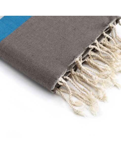 Fouta Arcachon blanco/marrón claro/azul vaquero/azul celeste - 100x200 cm