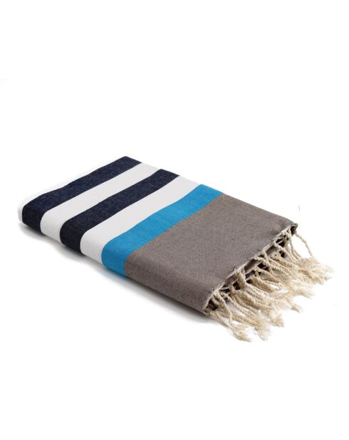 Fouta Arcachon blanco/marrón claro/azul vaquero/azul celeste - 100x200 cm