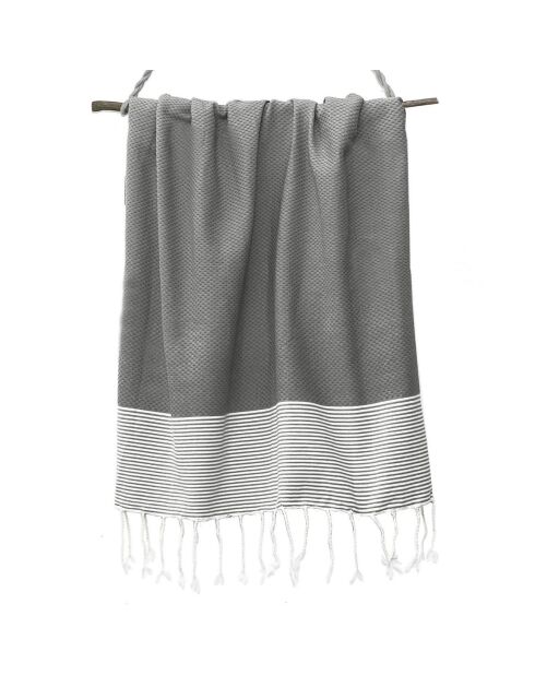 Fouta Ibiza Honeycomb mittelgrau/weiß - 100x200 cm