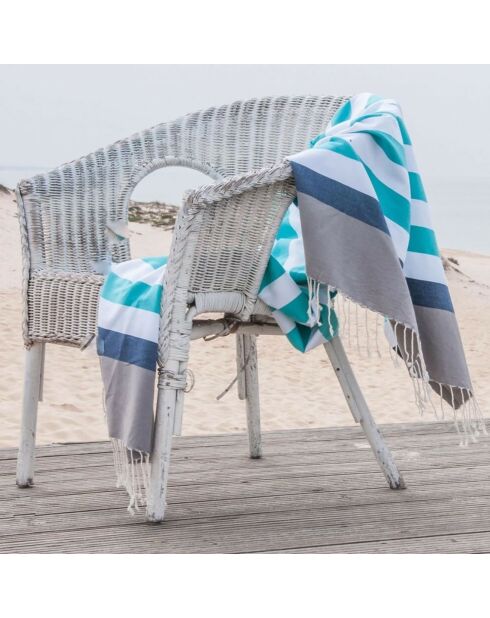 Vaquero Fouta Arcachon blanco/marrón claro/turquesa/azul - 100x200 cm