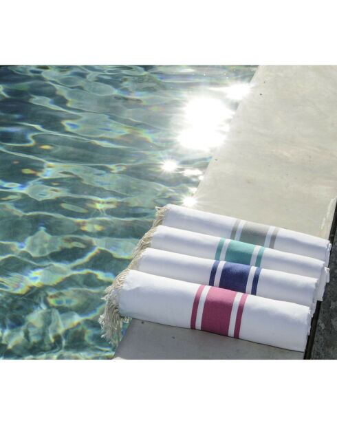 St Tropez Traditional Fouta wit/Grieks blauw - 100x200 cm