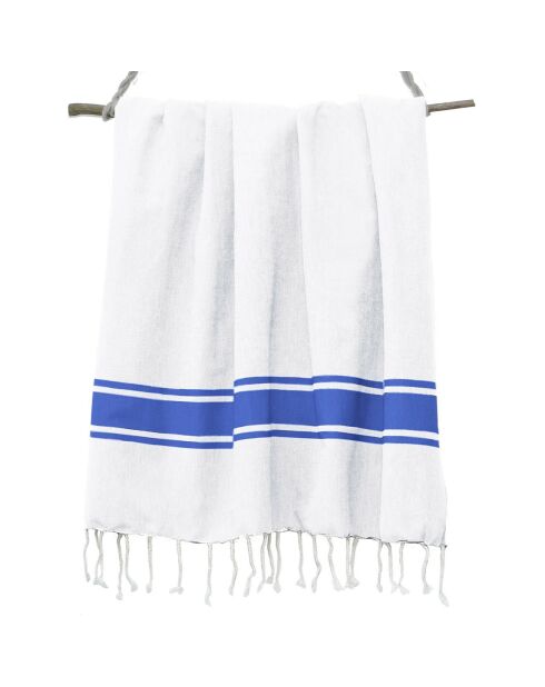 St Tropez Traditional Fouta wit/Grieks blauw - 100x200 cm
