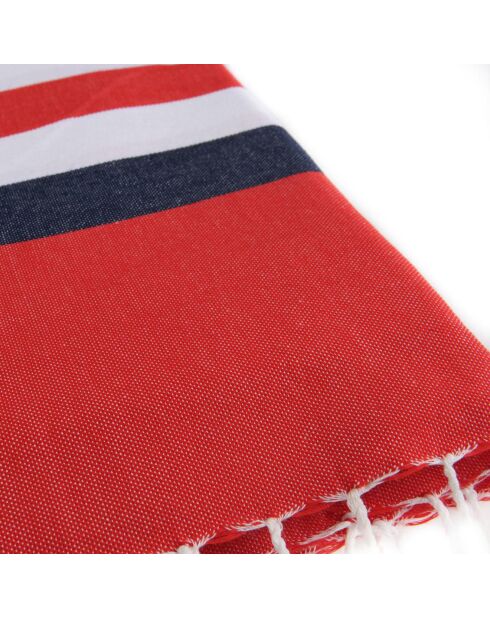 Fouta Arcachon wit/rood/blauw - 100x200 cm