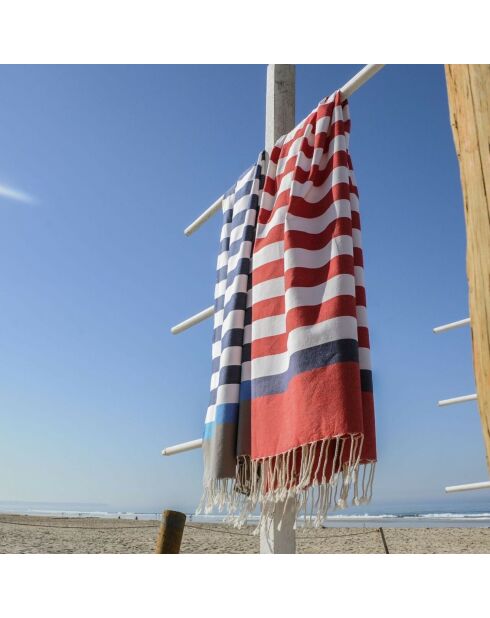 Fouta Arcachon wit/rood/blauw - 100x200 cm
