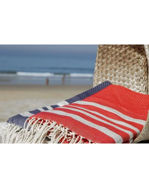 Hamptons Lurex rood/zilver honingraatfouta - 100x200 cm