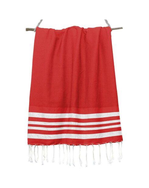 Hamptons Lurex rood/zilver honingraatfouta - 100x200 cm