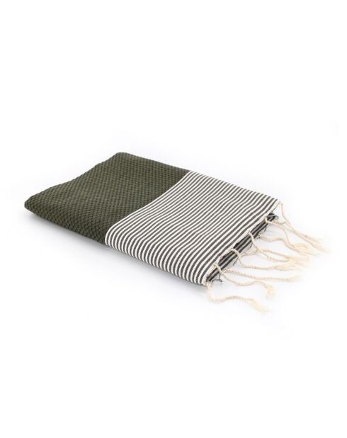 Fouta Ibiza Honeycomb fijne strepen kakigroen - 100x200 cm