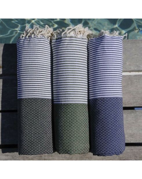 Fouta Ibiza Honeycomb fijne strepen kakigroen - 100x200 cm