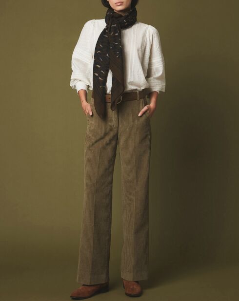 Pantaloni in velluto a coste color kaki Prago