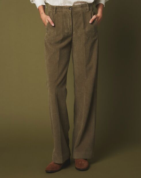 Pantaloni in velluto a coste color kaki Prago