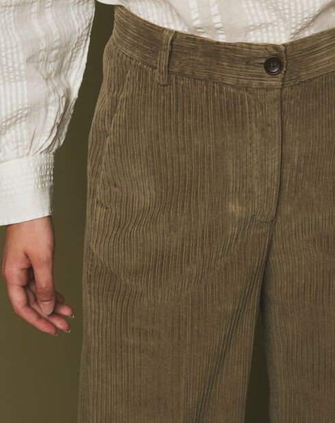 Pantaloni in velluto a coste color kaki Prago
