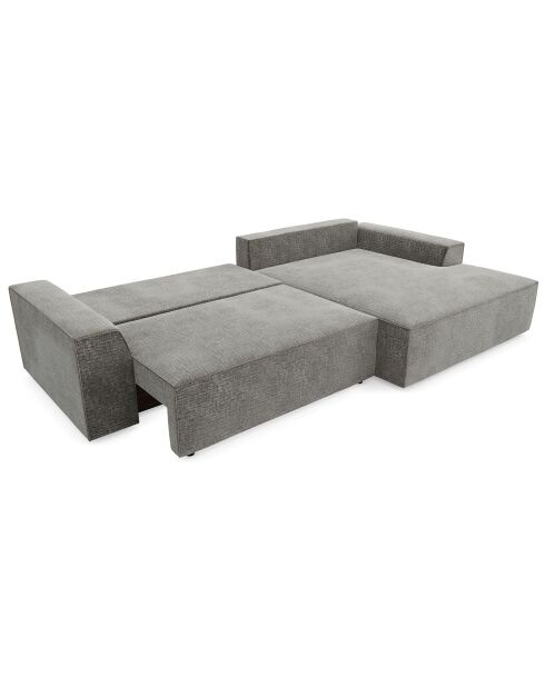 Canapé d'angle droit convertible avec coffre eliott velours texturé  gris béton - 300x174x94 cm