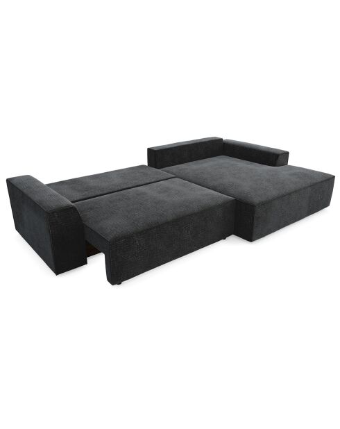 Canapé d'angle droit convertible avec coffre eliott velours texturé  noir - 300x174x94 cm