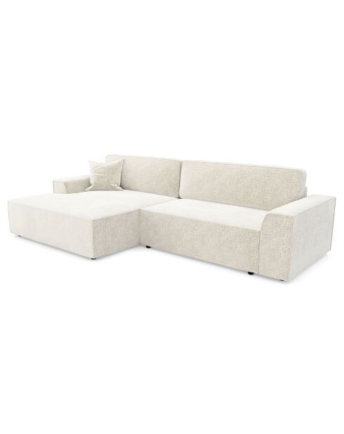 Canapé d'angle gauche convertible avec coffre eliott velours texturé  crème - 300x174x94 cm