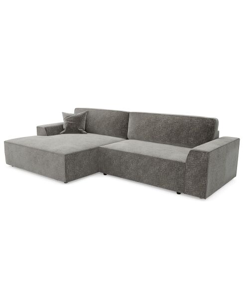 Canapé d'angle gauche convertible avec coffre eliott velours texturé gris béton - 300x174x94 cm