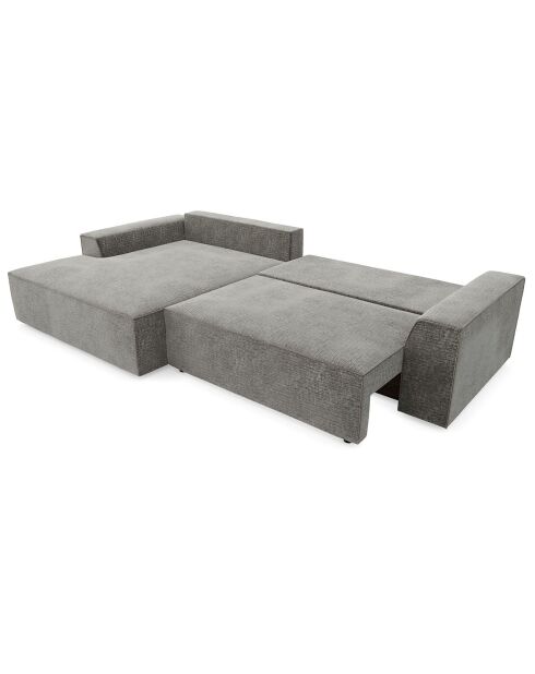 Canapé d'angle gauche convertible avec coffre eliott velours texturé gris béton - 300x174x94 cm