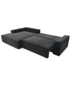 Canapé d'angle gauche convertible avec coffre eliott velours texturé noir - 300x174x94 cm