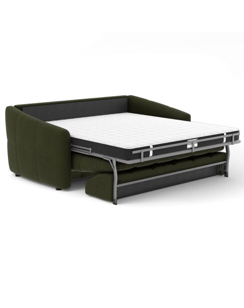 Canapé convertible express Nora tissu tramé vert olive - 205x108x88 cm