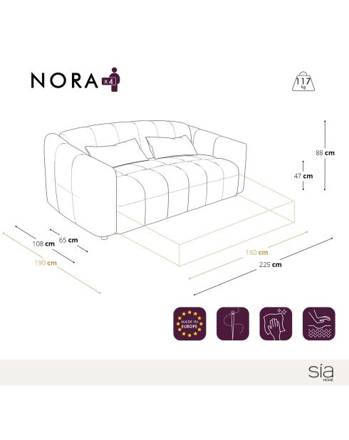 Nora Express Schlafsofa aus betongrauem Webstoff - 205x108x88 cm
