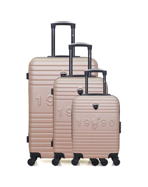 3 Valises 4 roues simples Fred-A 50/60/70 cm rose doré