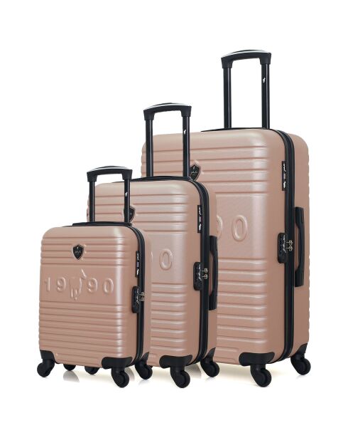 3 Valises 4 roues simples Fred-A 50/60/70 cm rose doré