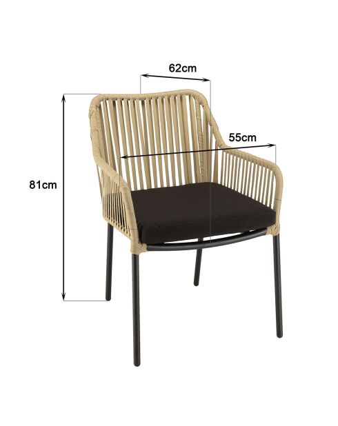 2 zwarte touwstoelen - 55x62x81 cm