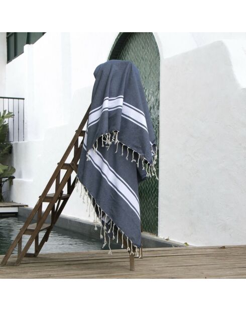 Fouta Famiglia XXL St Tropez Stripe Classic Jeansblau — 200 x 200 cm