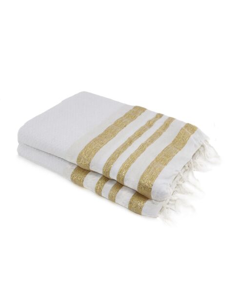Fouta Famiglia XXL Hamptons en forma de panal blanco/dorado - 200x200 cm