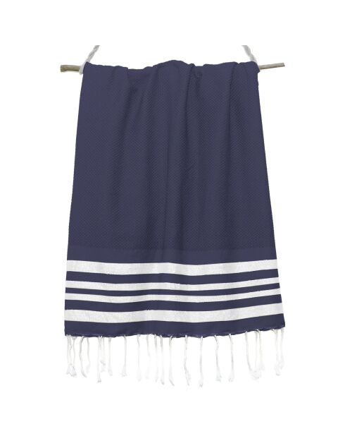 Fouta Hamptons Lurex blau/silberne Wabe - 100x200 cm