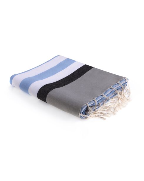 Fouta Arcachon hemelsblauw/wit/marineblauw/parelgrijs - 100x200 cm