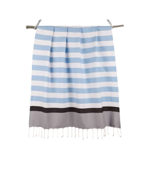 Fouta Arcachon hemelsblauw/wit/marineblauw/parelgrijs - 100x200 cm