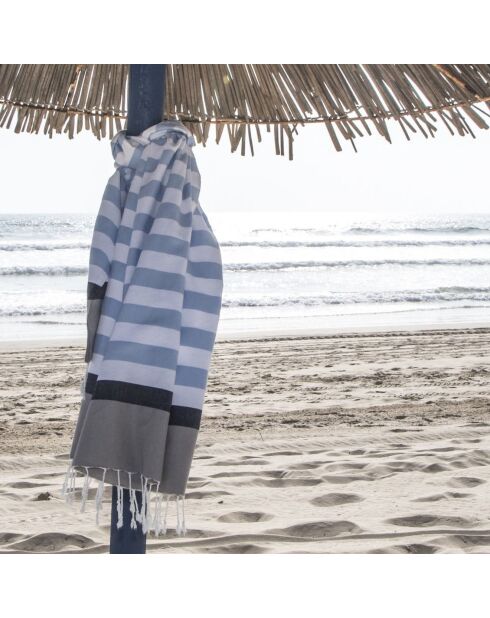 Fouta Arcachon hemelsblauw/wit/marineblauw/parelgrijs - 100x200 cm