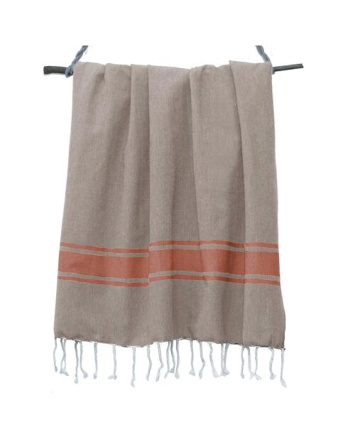 St Tropez Traditionelles Fouta, 100 x 200 cm, Taupe/Terrakotta